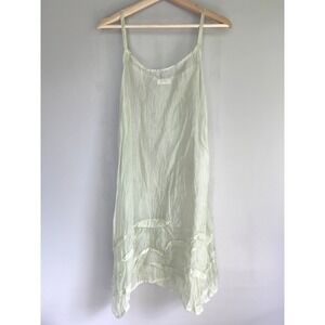 Krista‎ Larson Silk Dress Green Striped Sleeveless Sheer Lagenlook One Size